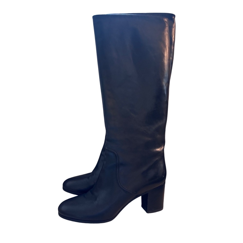 Ralph Lauren Collection Purple Label Black Leather Knee High Block Heel Boots 39